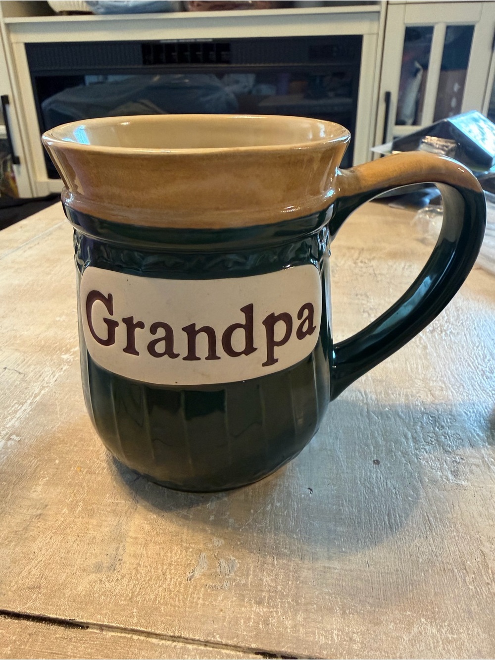 Cracker Barrel 'Grandpa' Ceramic Mug in Green and Tan